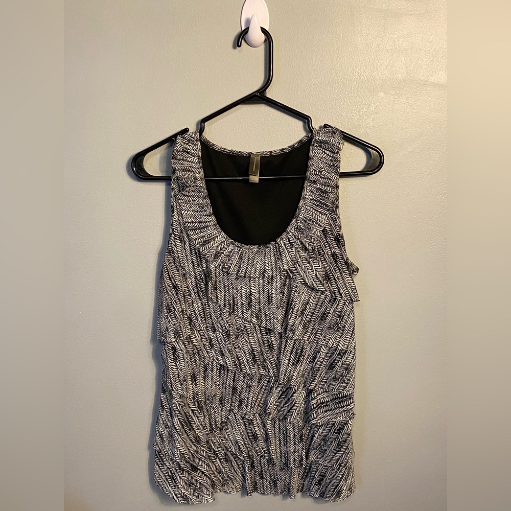 Denver Hayes Black and White Ruffled Tiered Tank Top